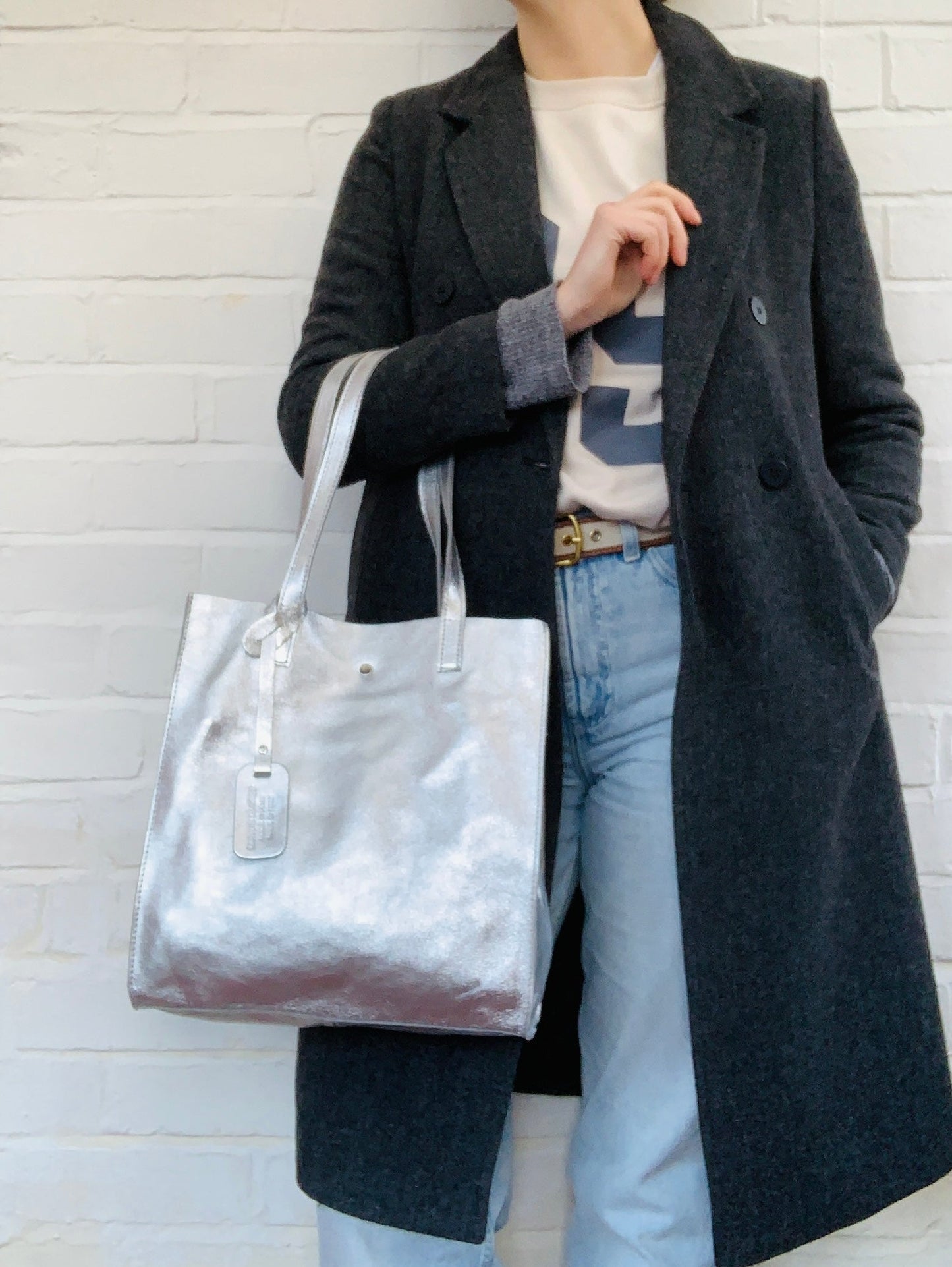 Metallic Leather Tote Bag - Kim STUDIO TEW