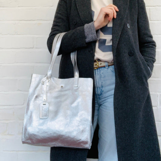 Metallic Leather Tote Bag - Kim STUDIO TEW