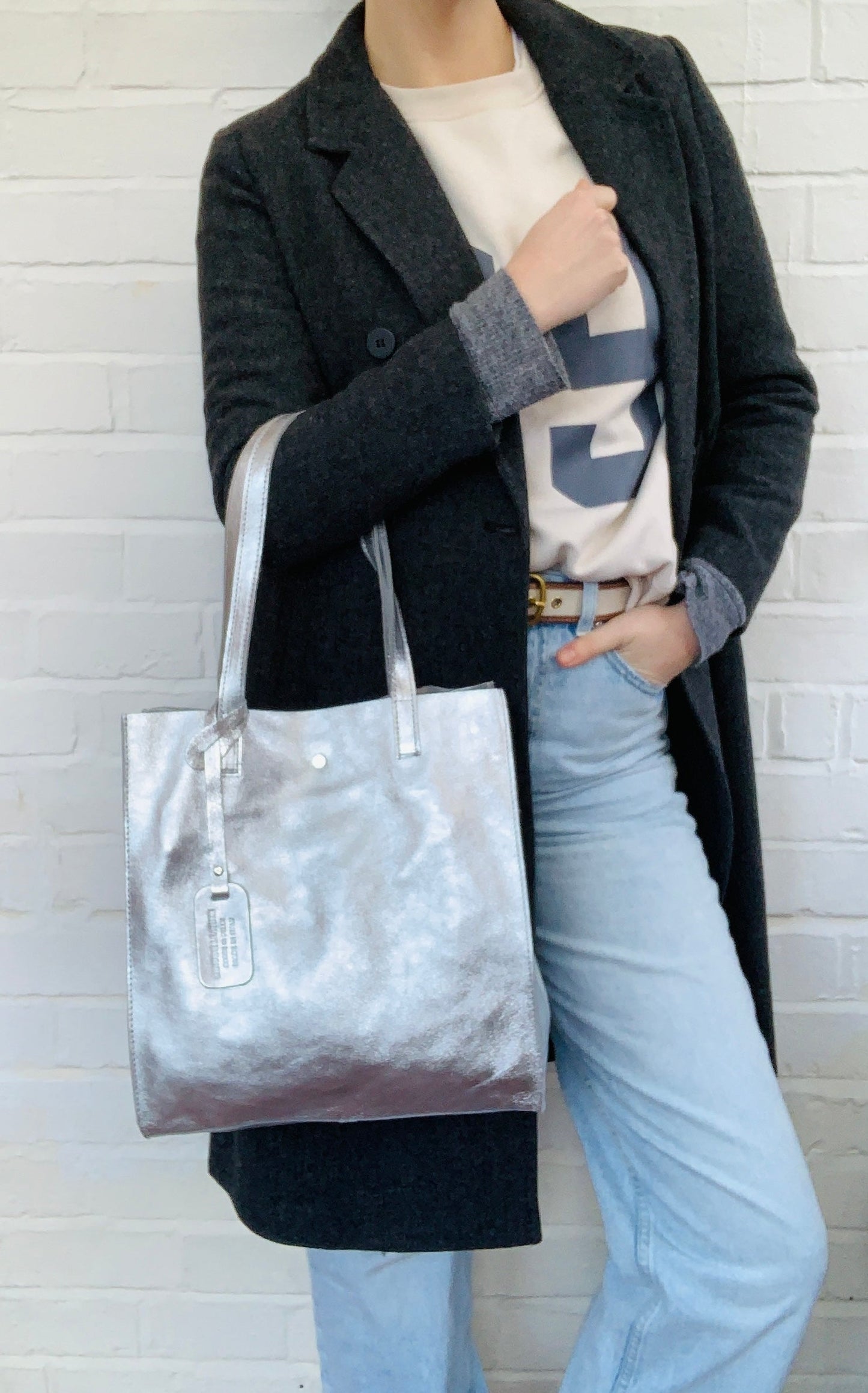 Metallic Leather Tote Bag - Kim STUDIO TEW