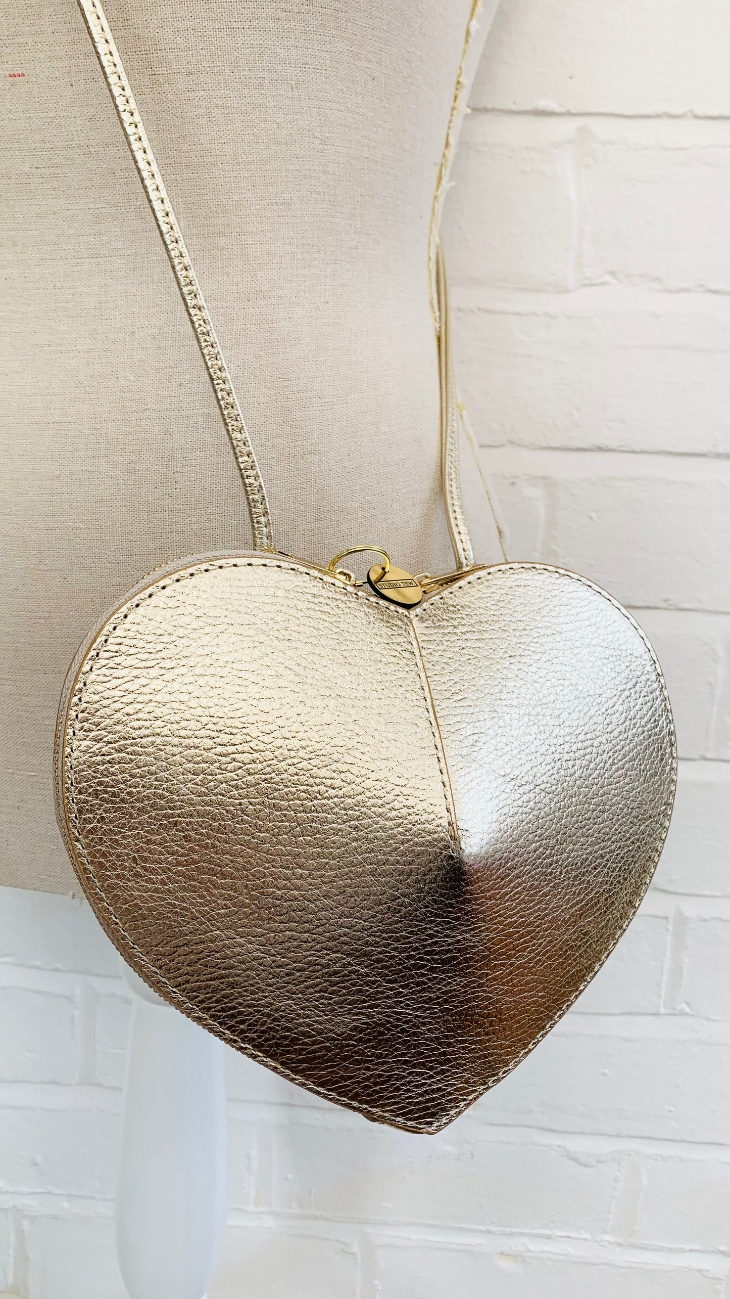 Gold Love Heart Leather Bag - Amour STUDIO TEW