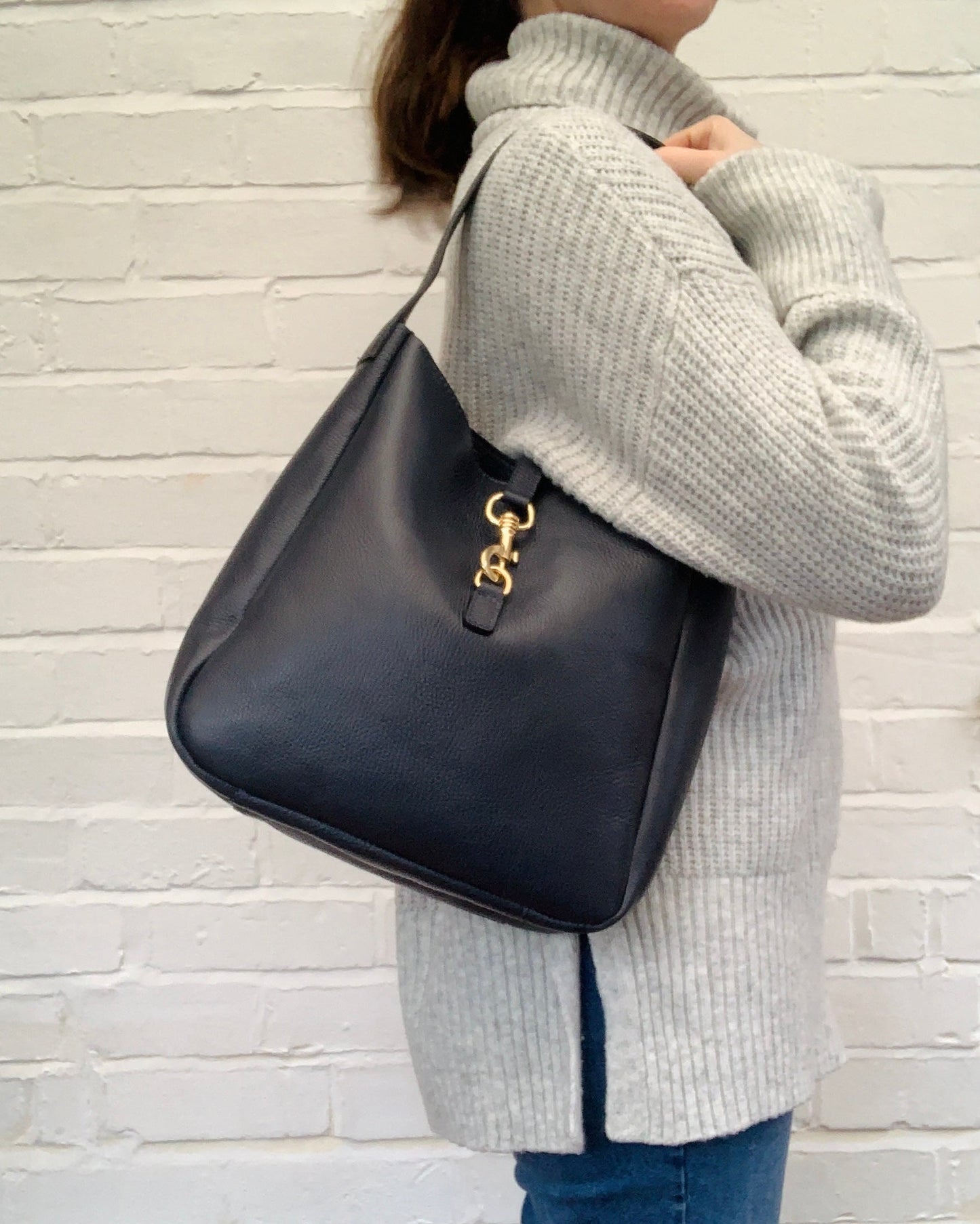 Navy Leather Shoulder Bag - Bodhi STUDIO TEW