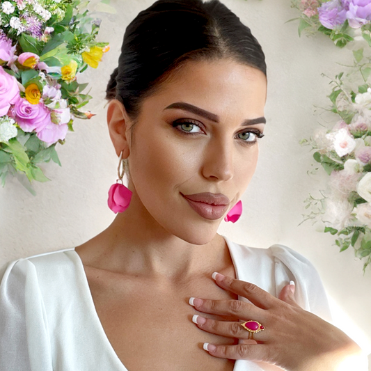 Juni Ceries Pink Dangle Petal Earrings