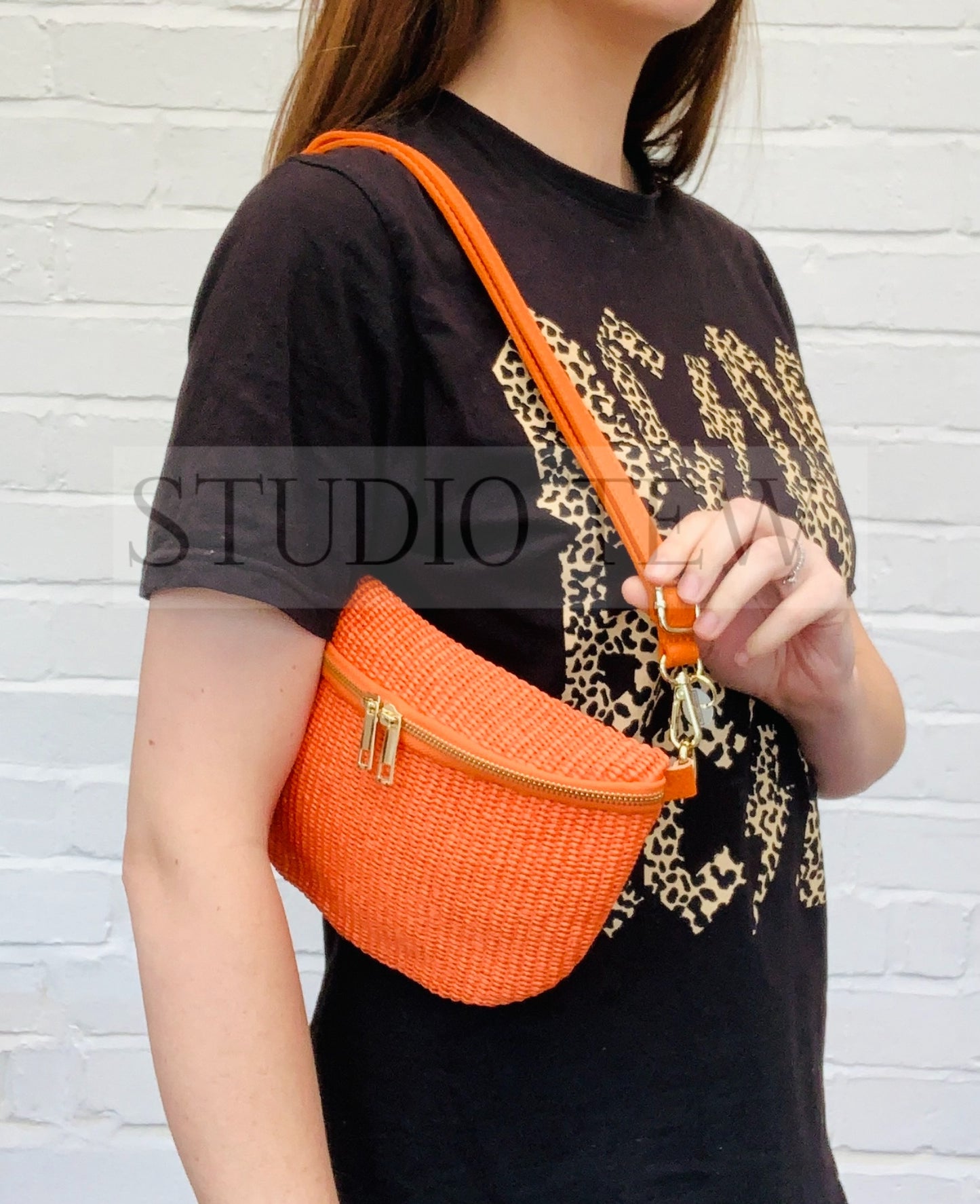 Orange Straw Bum Bag - Rosie