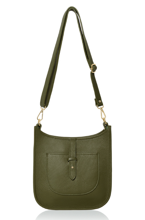 Olive Green Leather Crossbody Bag - Meka STUDIO TEW