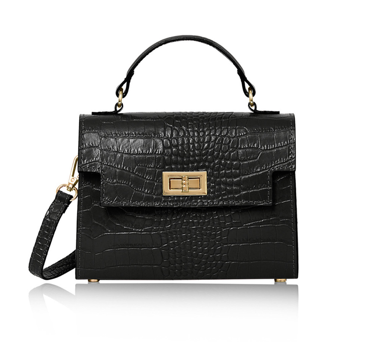 Black Crocodile Print Leather Bag - Cindy STUDIO TEW