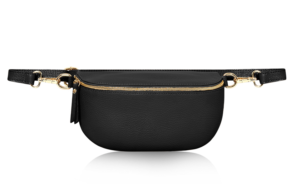 Black Large Leather Sling Bag - Felicity STUDIO TEW