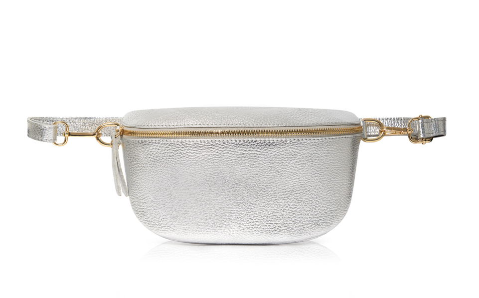 Silver Large Leather Sling Bag - Felicity STUDIO TEW