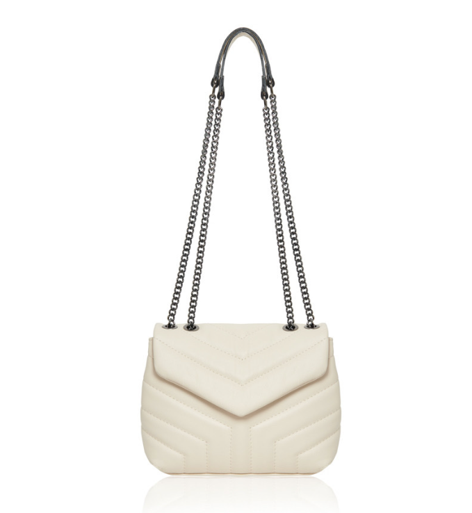 Cream Quilted Leather Bag With Chain Handle - Monaco STUDIO TEW