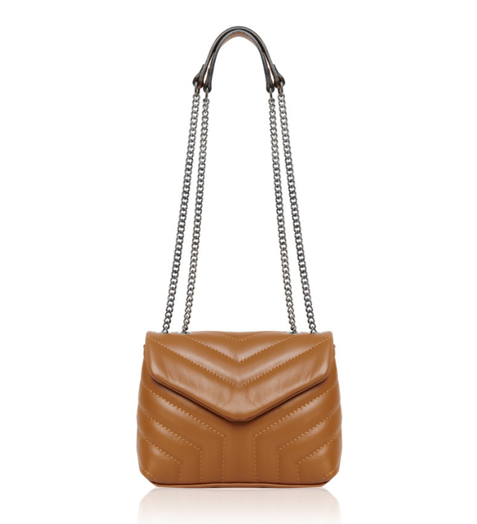 Tan Quilted Leather Bag With Chain Handle - Monaco STUDIO TEW