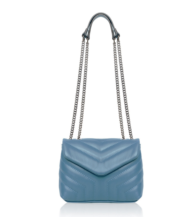 Blue Quilted Leather Bag With Chain Handle - Monaco STUDIO TEW