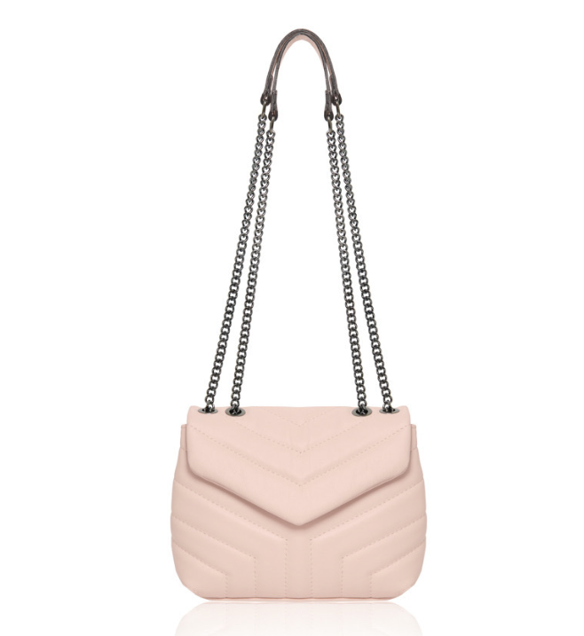 Pale Pink Quilted Leather Bag With Chain Handle - Monaco STUDIO TEW