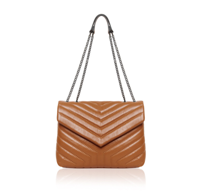 Tan Quilted Leather Bag With Chain Handle - XL Monaco STUDIO TEW