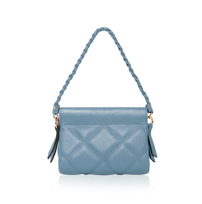 Blue Quilted Leather Bag With Plaited Handle - Panama STUDIO TEW