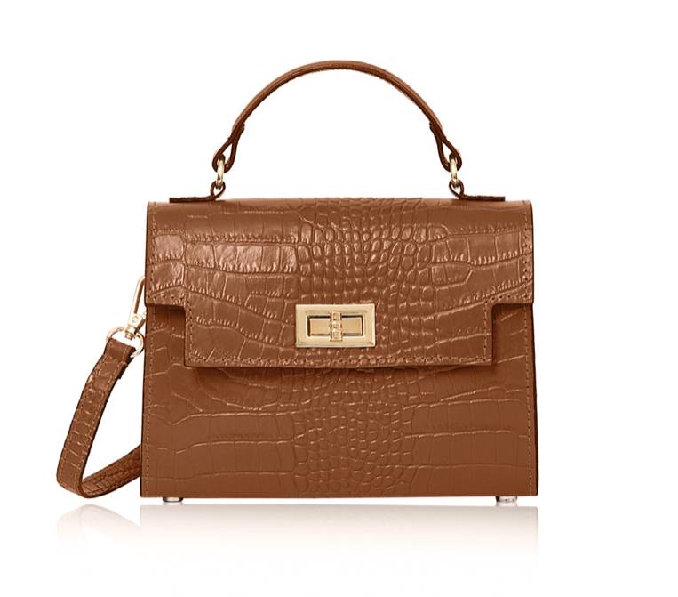 Tan Crocodile Print Leather Bag - Cindy STUDIO TEW