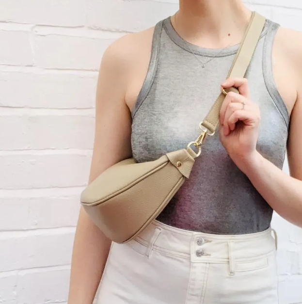 Pale Taupe Leather Moon Bag - Brooke STUDIO TEW