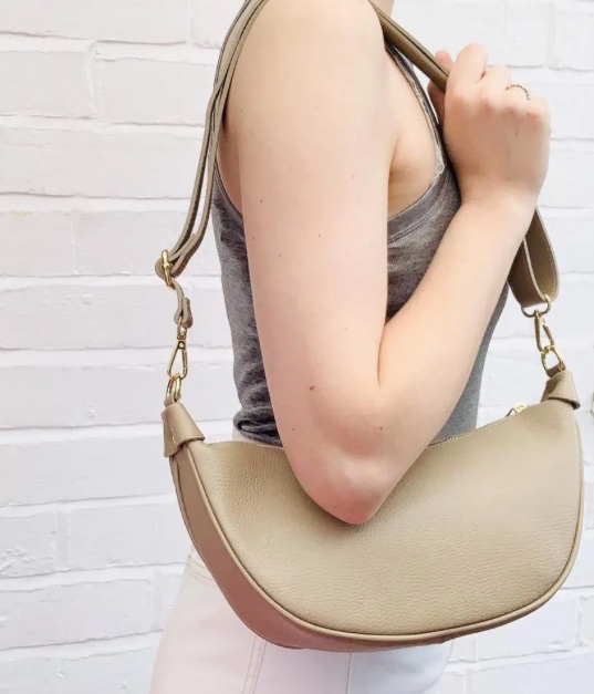 Pale Taupe Leather Moon Bag - Brooke STUDIO TEW