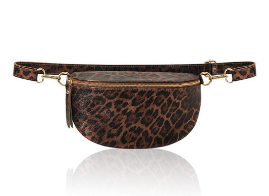 Dark Tan Leopard Print Leather Bum Bag - Zina STUDIO TEW