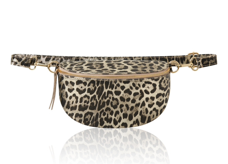 Light Gold Leopard Print Leather Bum Bag - Zina STUDIO TEW