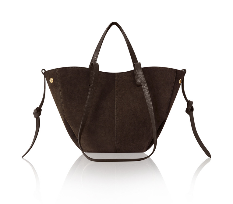 Dark Brown Suede Shoulder Bag - Diana STUDIO TEW
