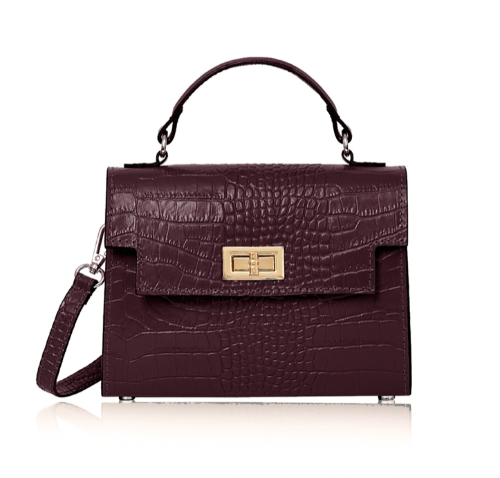 Burgundy Crocodile Print Leather Bag - Cindy STUDIO TEW