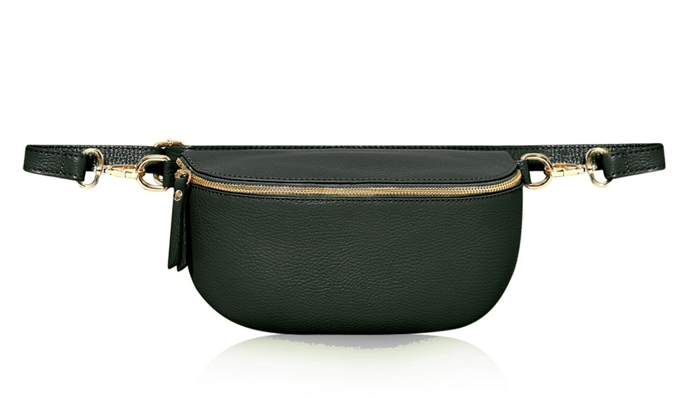 Dark Green Large Leather Sling Bag - Felicity STUDIO TEW