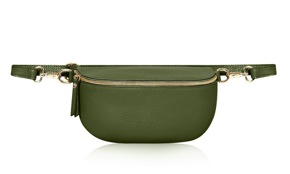 Olive Green Large Leather Sling Bag - Felicity STUDIO TEW
