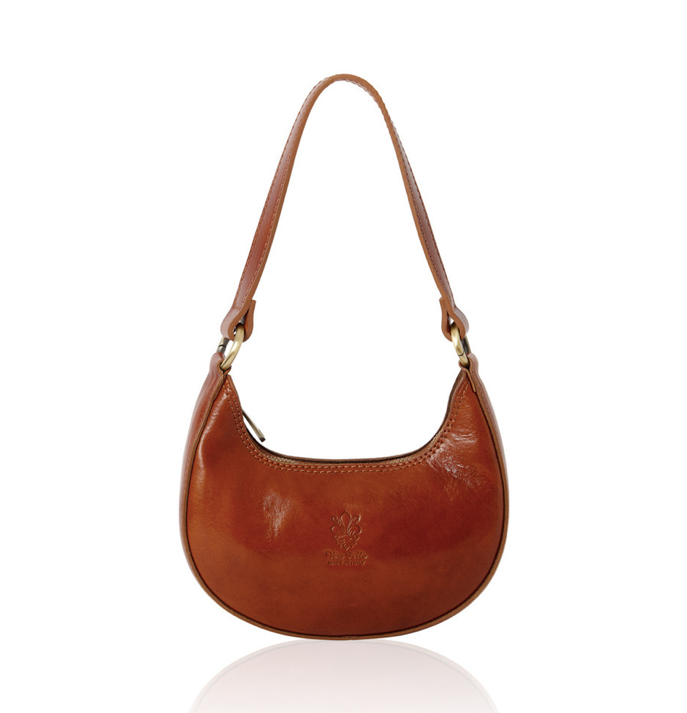 Dark Tan Half Moon Leather Shoulder Bag - Bridget STUDIO TEW