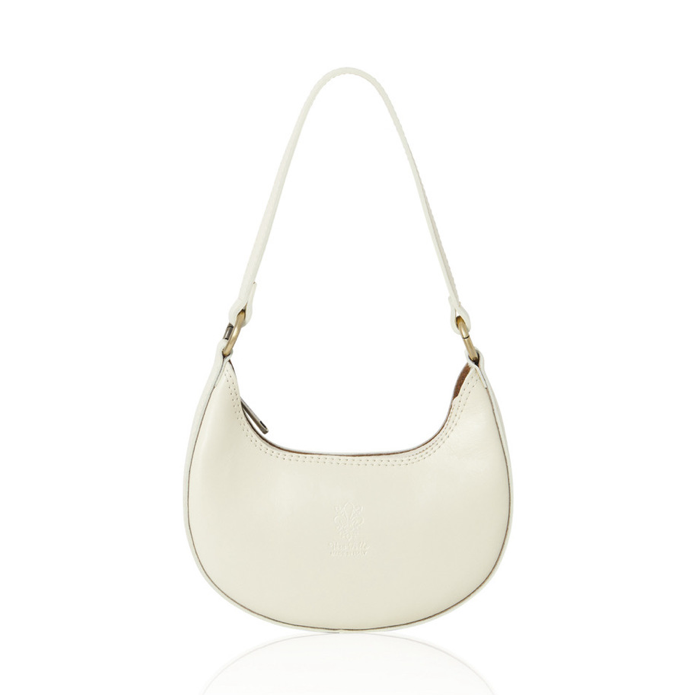 Cream Half Moon Leather Shoulder Bag - Bridget STUDIO TEW