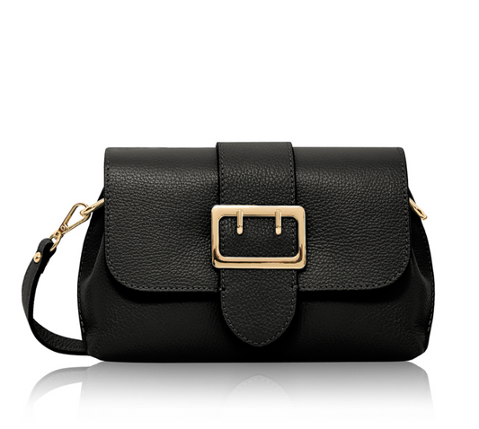 Black Spacious Leather Buckle Bag With 3 Compartments - Queenie STUDIO TEW