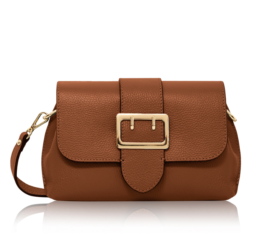 Tan Spacious Leather Buckle Bag With 3 Compartments - Queenie STUDIO TEW