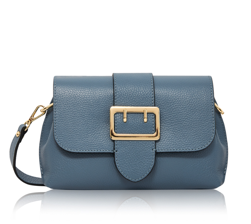 Blue Spacious Leather Buckle Bag With 3 Compartments - Queenie STUDIO TEW