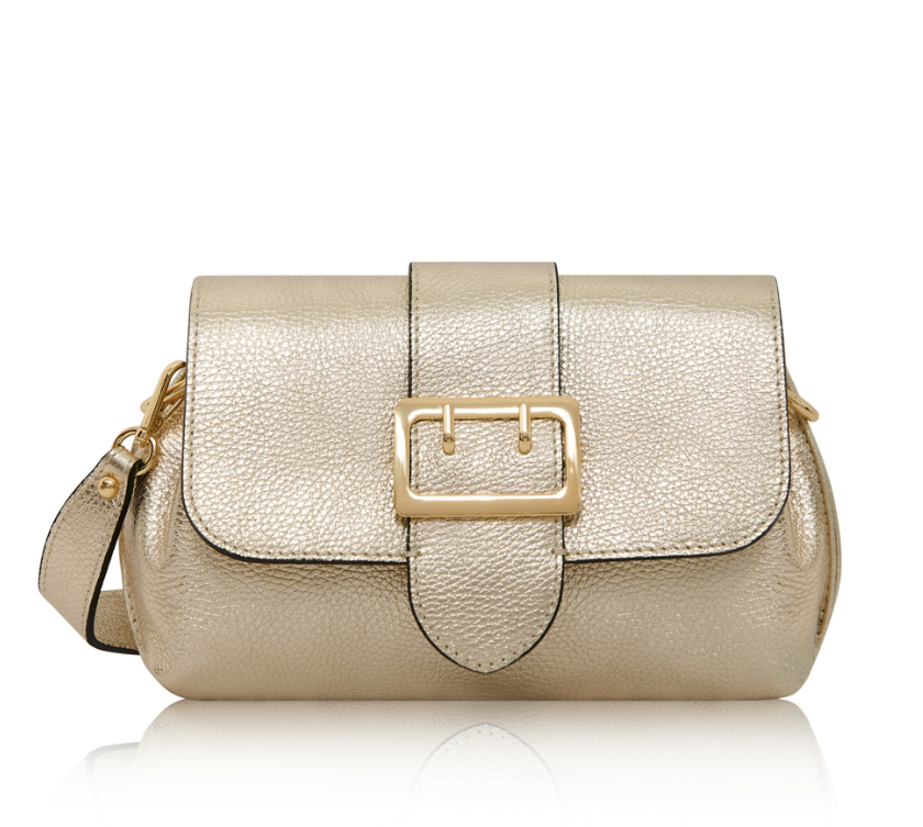 Gold Spacious Leather Buckle Bag With 3 Compartments - Queenie STUDIO TEW