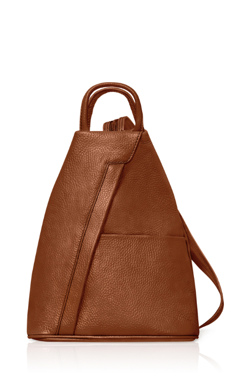 Tan Brown Convertible Leather Backpack - Wendy STUDIO TEW