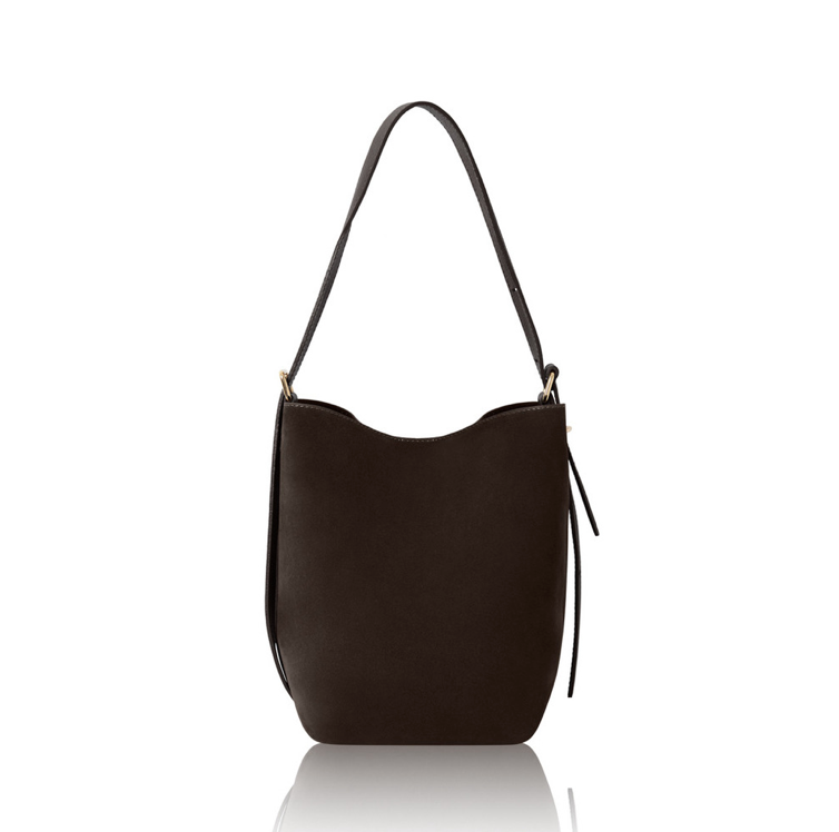 Dark Chocolate suede bucket bag - Clancy STUDIO TEW