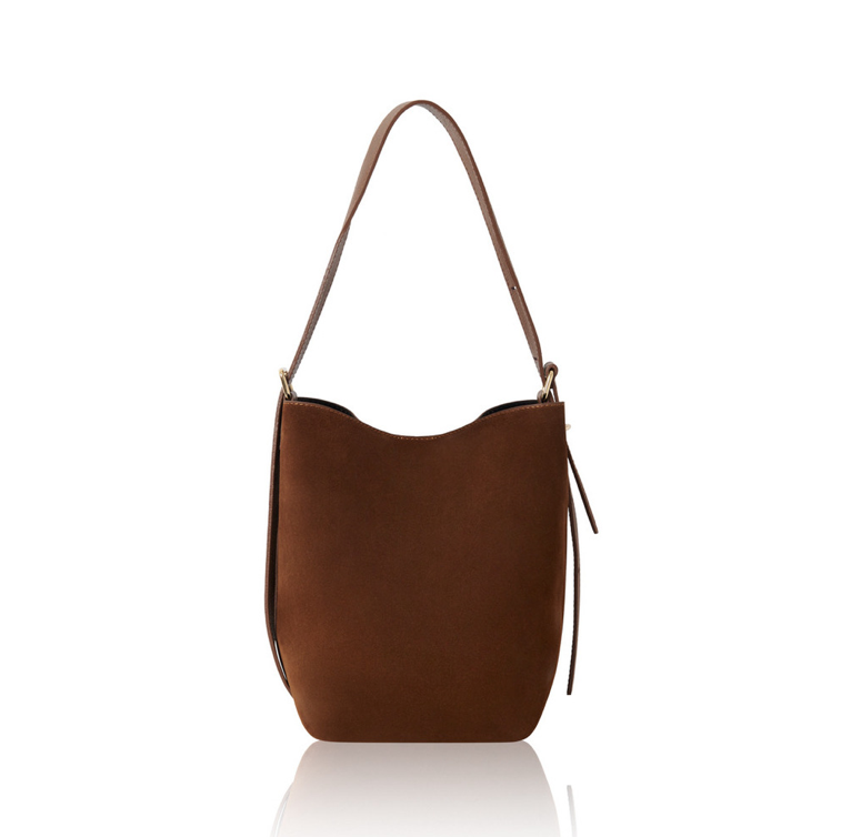Light Chocolate suede bucket bag - Clancy STUDIO TEW
