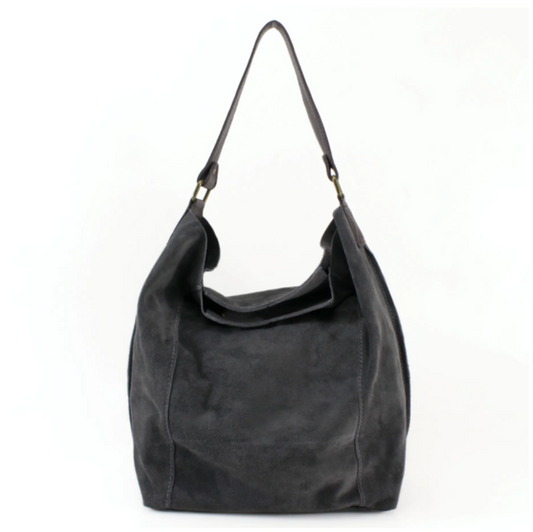 Dark Grey Suede Shoulder Bag - Twiggy STUDIO TEW
