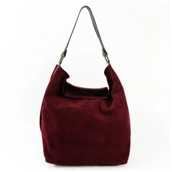 Burgundy Suede Shoulder Bag - Twiggy STUDIO TEW