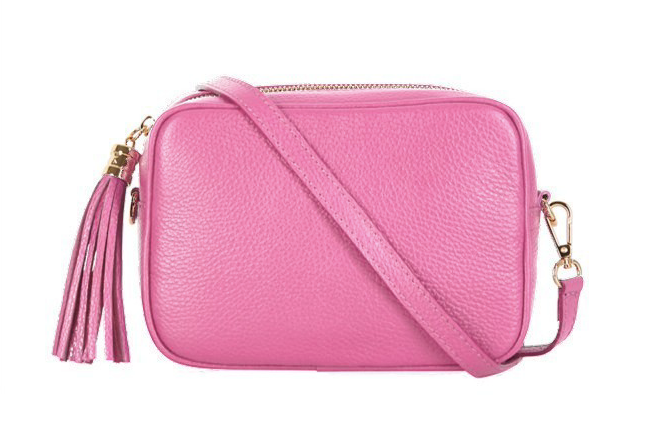 Candy Pink Leather Crossbody Bag With Tassel - Darcy STUDIO TEW