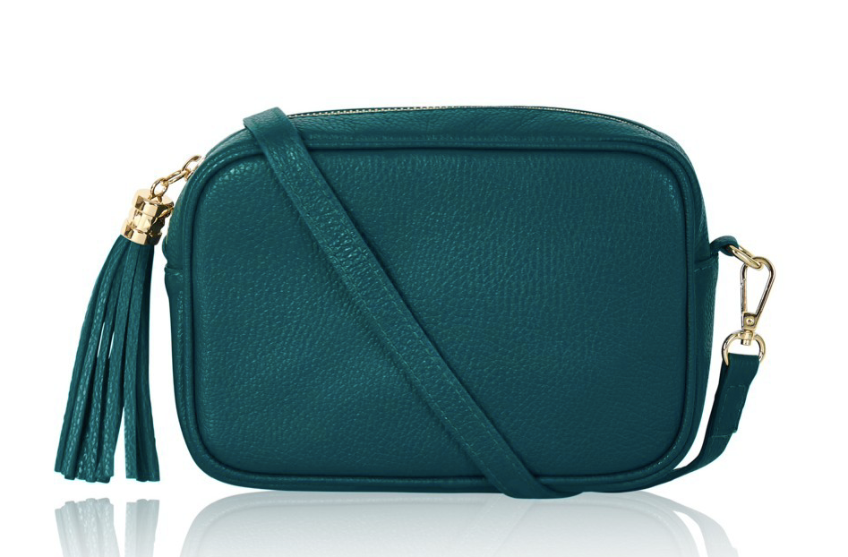 Teal Leather Crossbody Bag With Tassel - Darcy STUDIO TEW