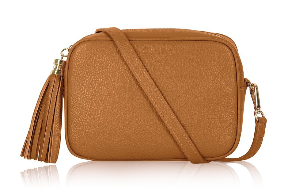 Light Tan Leather Crossbody Bag With Tassel - Darcy STUDIO TEW