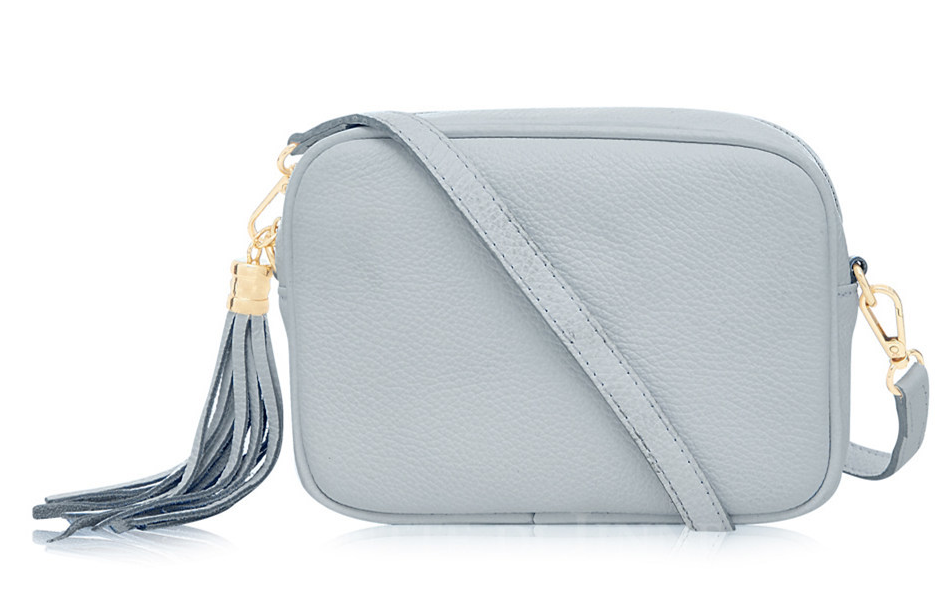 Duck Egg Blue Leather Crossbody Bag With Tassel - Darcy STUDIO TEW