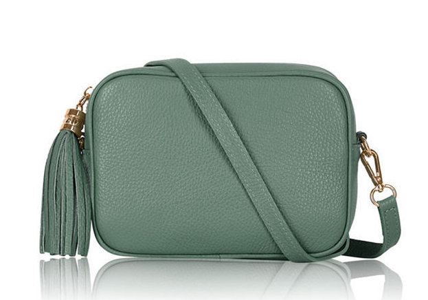 Dusty Green Leather Crossbody Bag With Tassel - Darcy STUDIO TEW