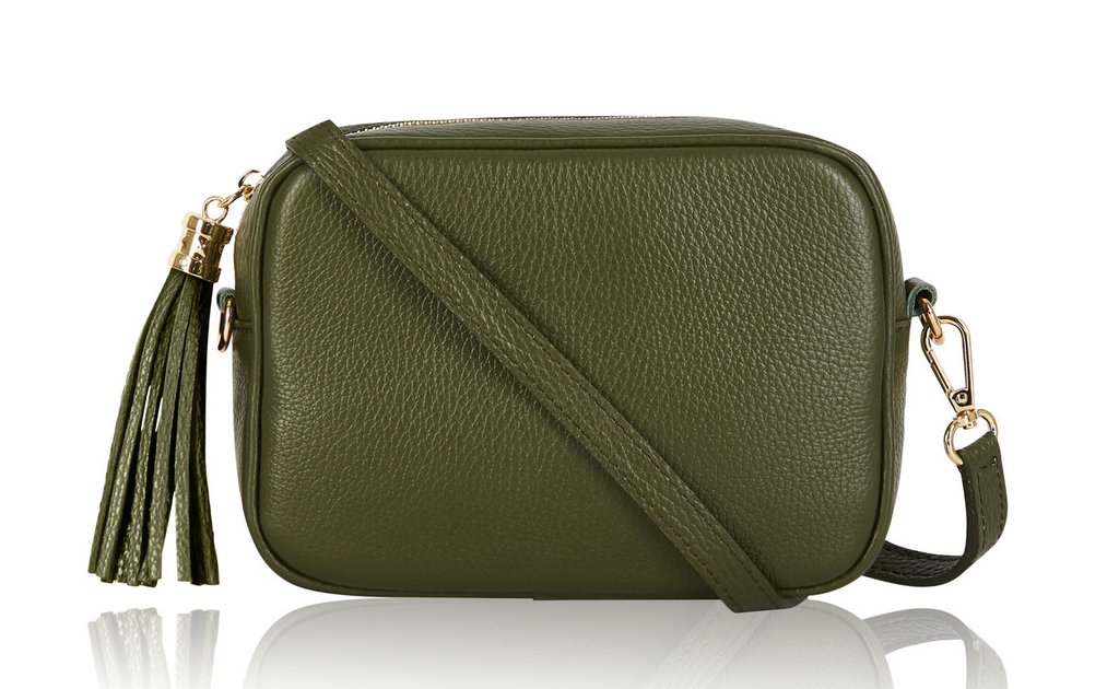 Olive Green Leather Crossbody Bag With Tassel - Darcy STUDIO TEW
