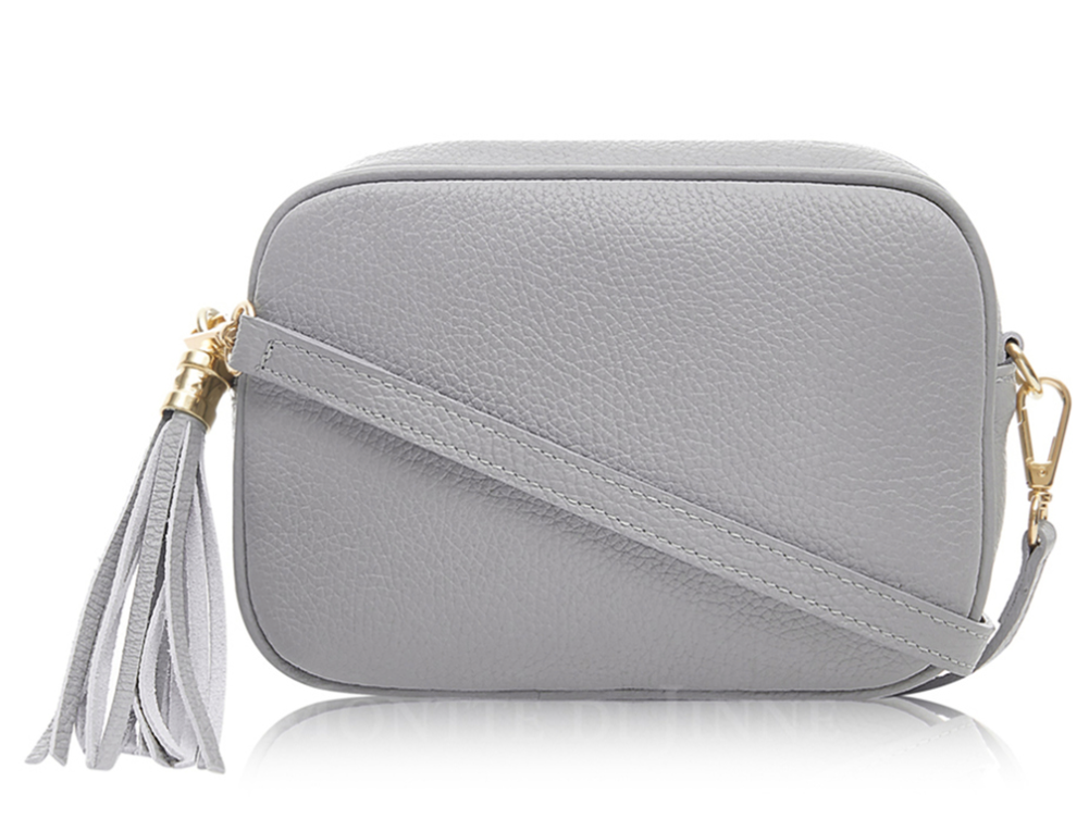 Light Grey Leather Crossbody Bag With Tassel - Darcy STUDIO TEW