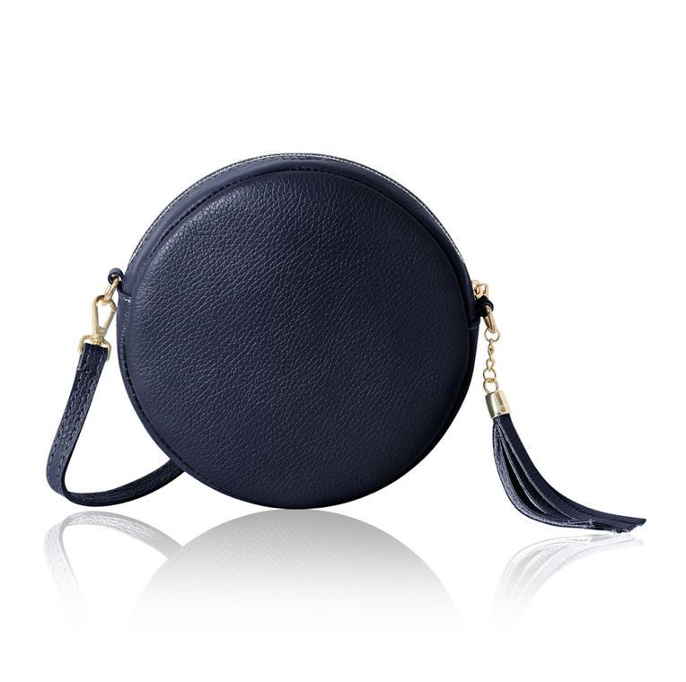 Navy Round Leather Bag - Lulu