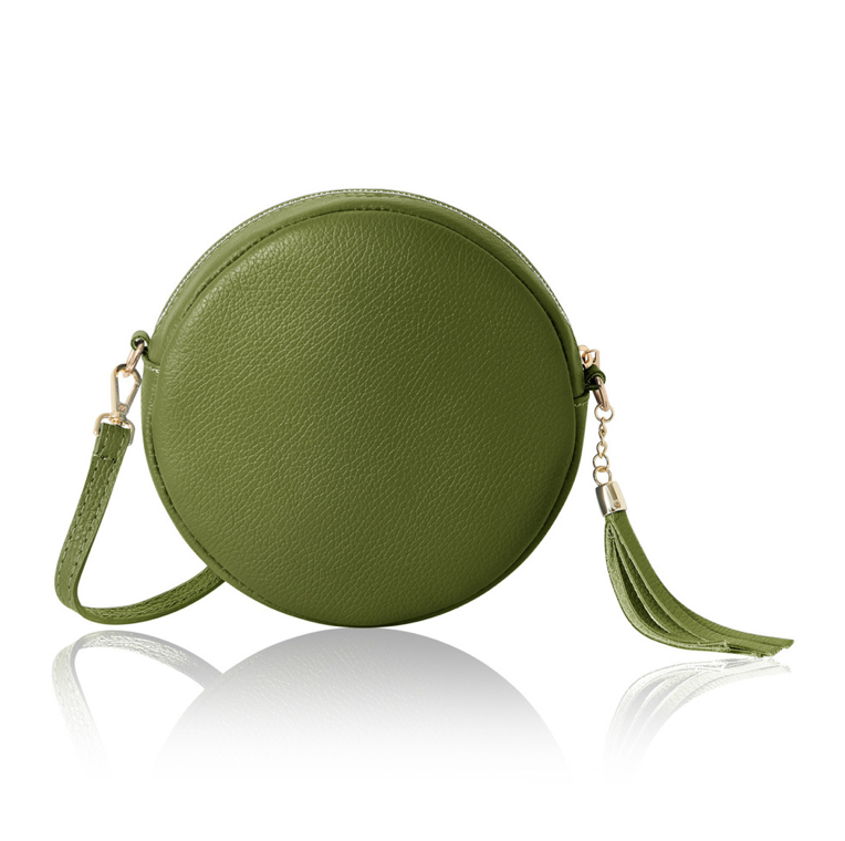 Olive Green Round Leather Bag - Lulu