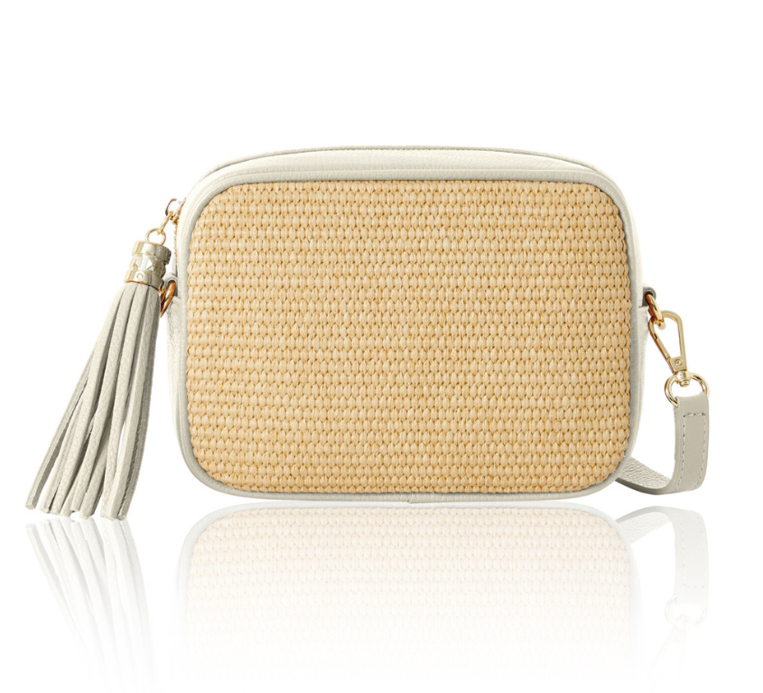 Cream Leather & Raffia Bag - Saskia