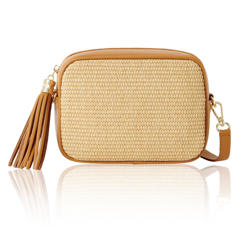 Light Tan Leather & Raffia Bag - Saskia
