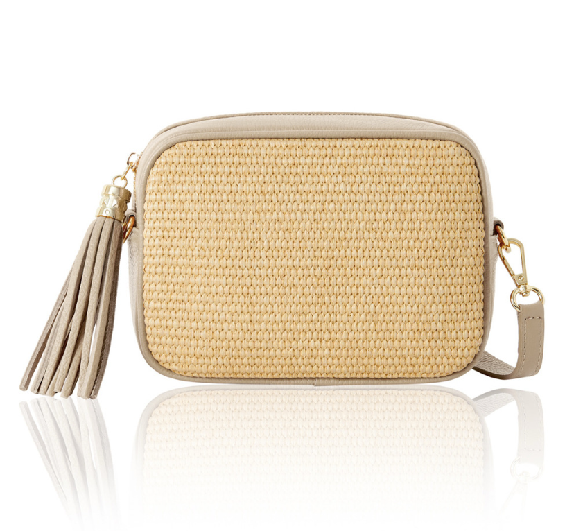 Light Taupe Leather & Raffia Bag - Saskia