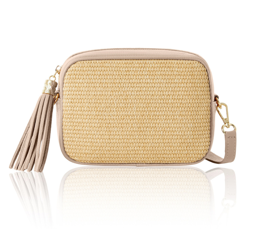 Nude Pink Leather & Raffia Bag - Saskia